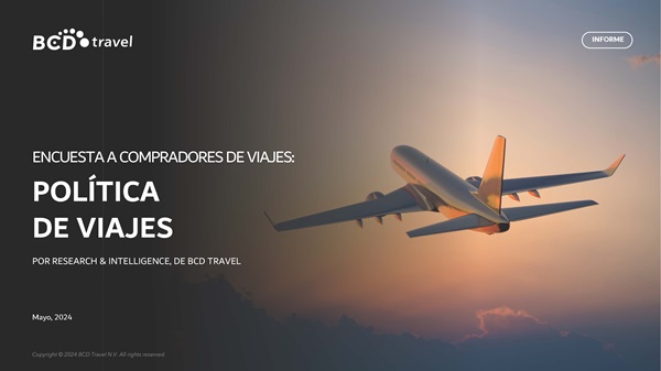 Portada del informe sobre los resultados de la encuesta a compradores de viajes. En esta, se aborda el tema de políticas de viajes.