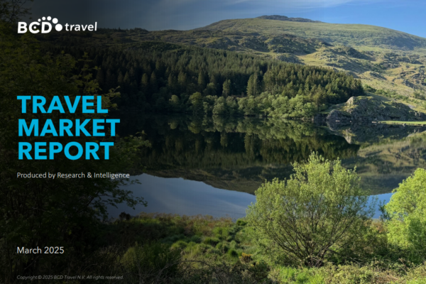 Travel Market Report cover with scenic landscape.